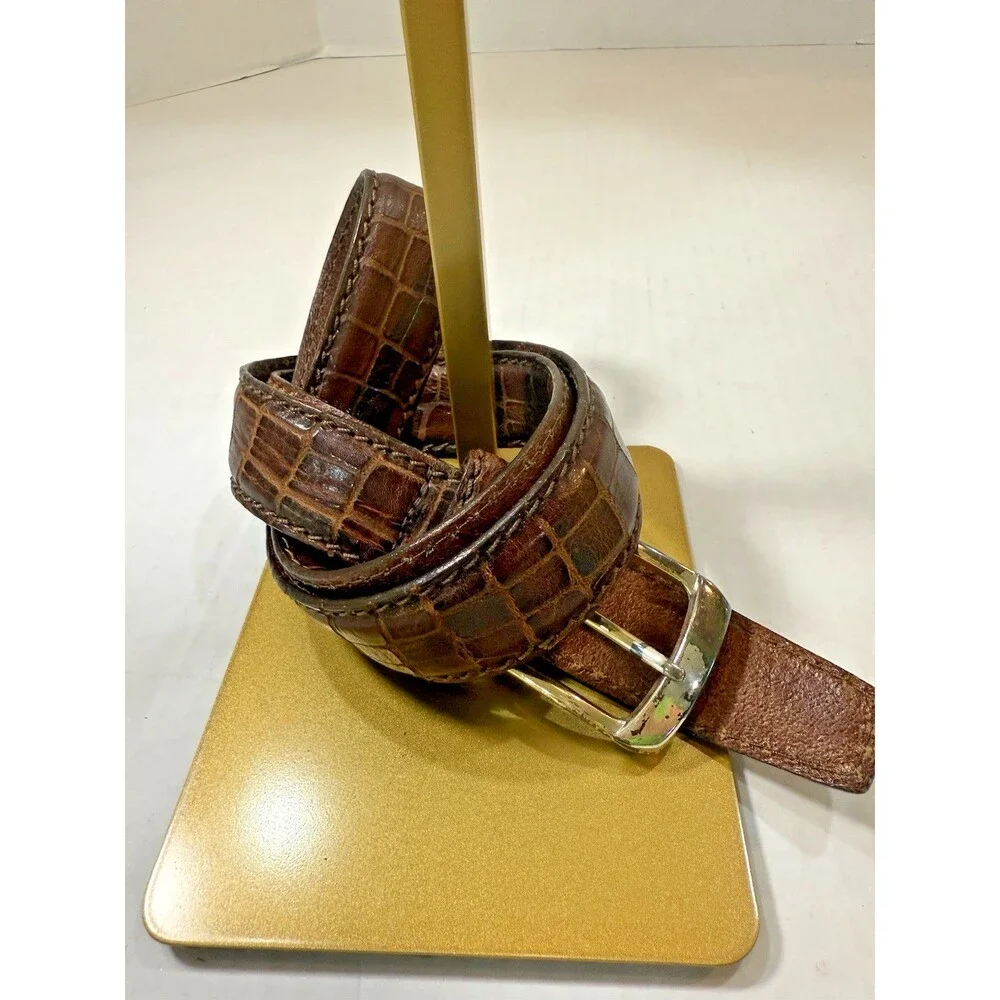 Brighton Men’s Brown Leather Belt 40 Croc Embossed Dress Vintage 1990s Handcraft